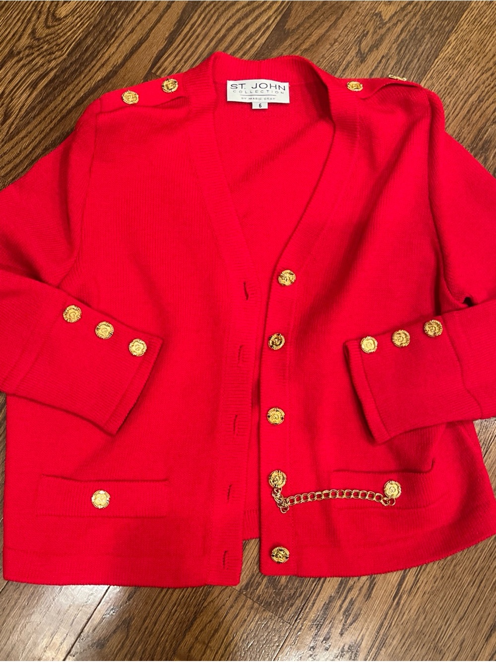 St. John Red  Knit Cardigan /blazer style vintage with Gold Buttons